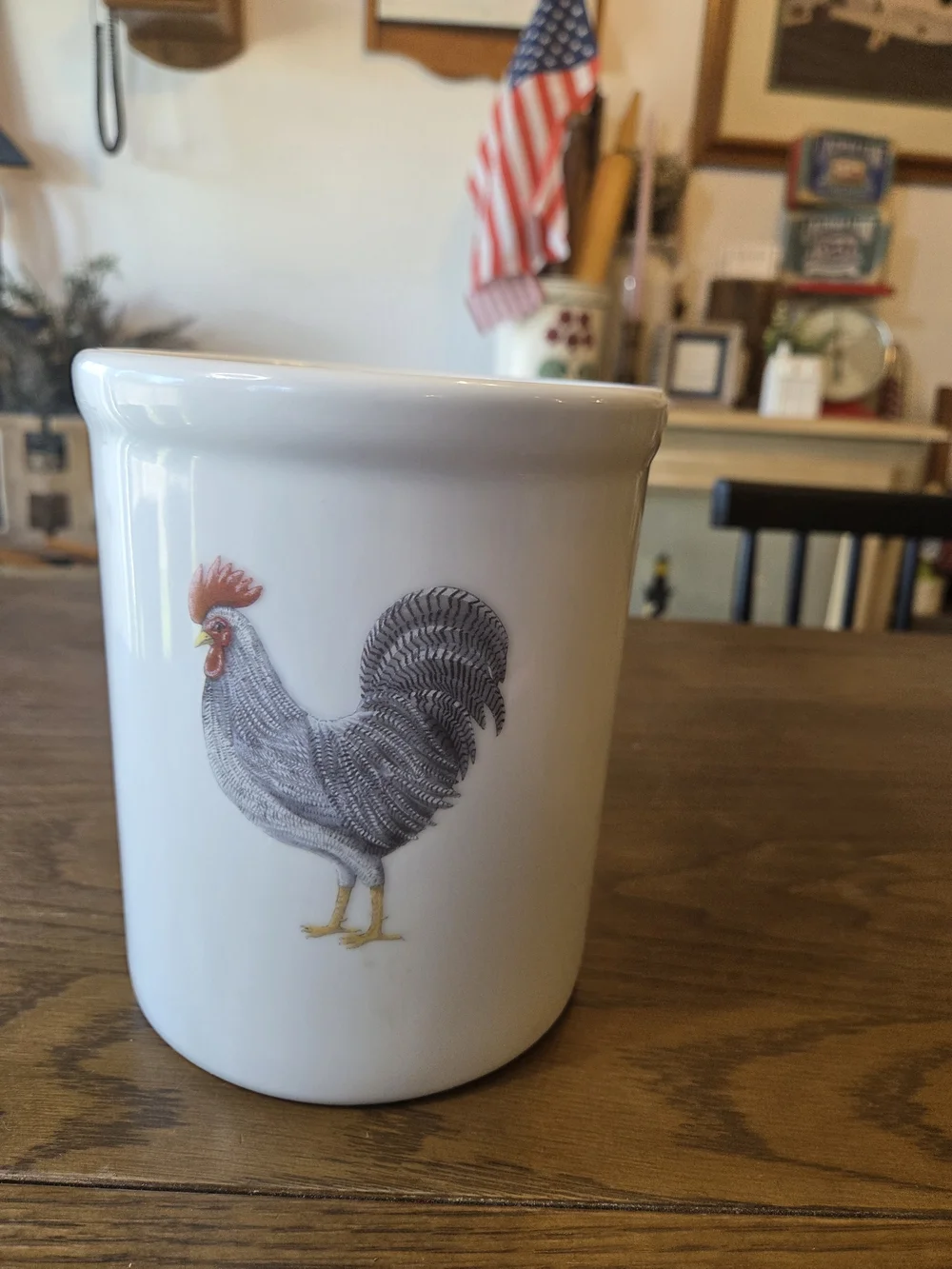 Ceramic Rooster Utensil Holder - White